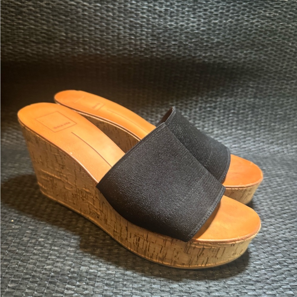 Dolce Vita Black and Tan Wedge Sandals